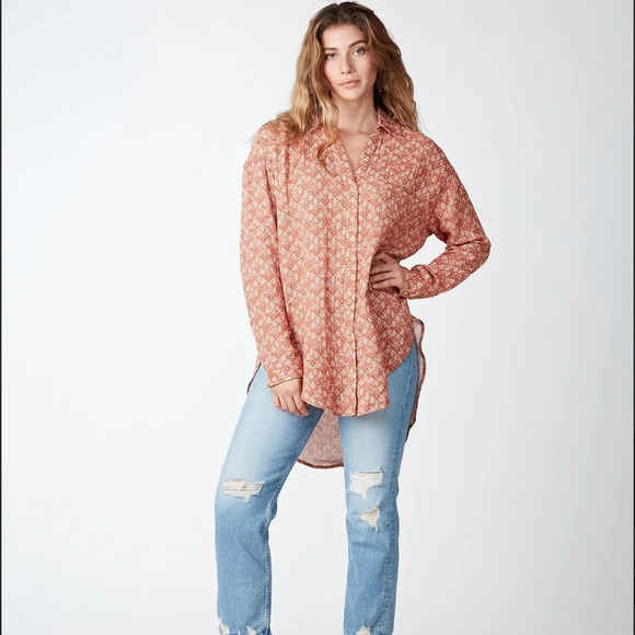 The Odells Joey Blouse Button Down Orange size small - Picture 10 of 11